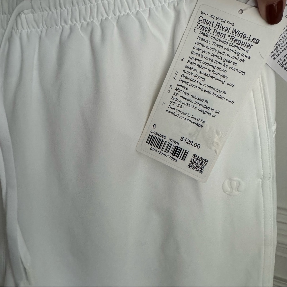 NWT Lululemon Court Rival Wide-Leg Track Pants White Regular 32” Size 6 - Picture 8 of 10